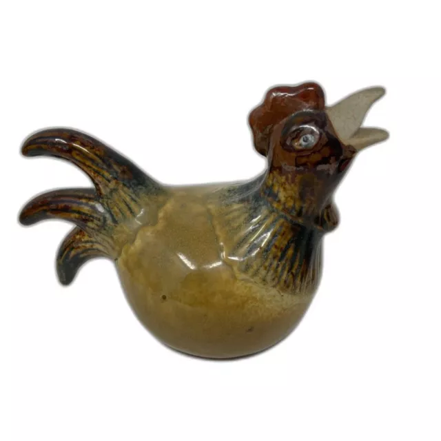 Vintage Art Pottery USA Brown Rooster Hen Chicken Farmhouse Cottagecore Country