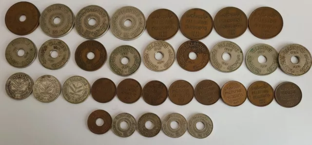 33 Old Palestinian Coins 1 Mil To 50 Mils 1927 To 1945 (Icluding Silver Coins)