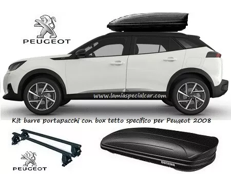 BOX BAULE 400 LITRI + Barre Portapacchi Specifico per PEUGEOT 2008 DAL 2020  .