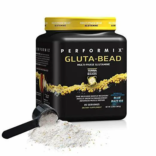 Performix | GLUTA-BEAD Time Release Glutamine, 45 servs | Blue Raz (12 bottles)