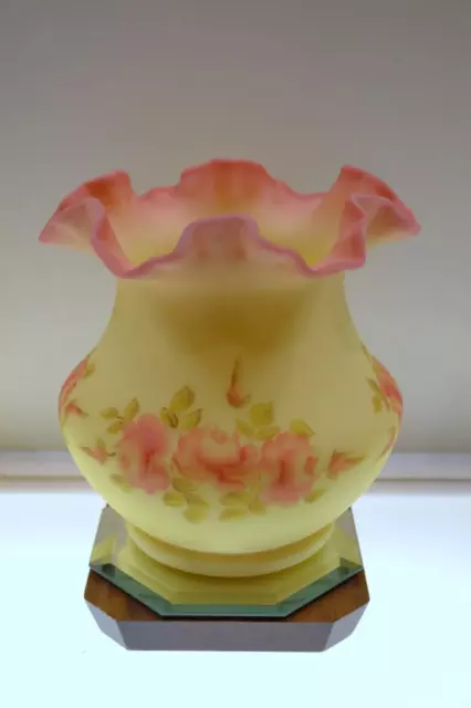 FENTON VASE YELLOW BURMESE SATIN Rose Blush 6PT- 6 1/2"T 7253RB FREEusaSHIP
