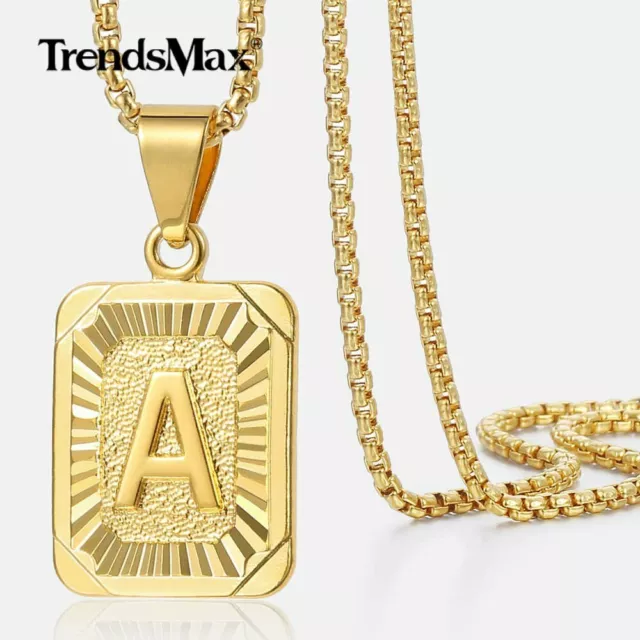 14K Gold Plated Initial Letter A-Z Pendant Necklace Choker for Mens Womens Chain