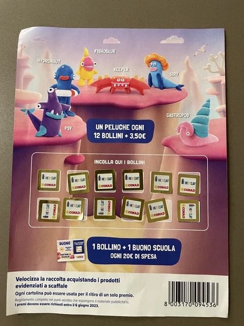 12 bollini Scheda Completa Per Peluche Hey Clay Conad storie di mare 2023 Fase2