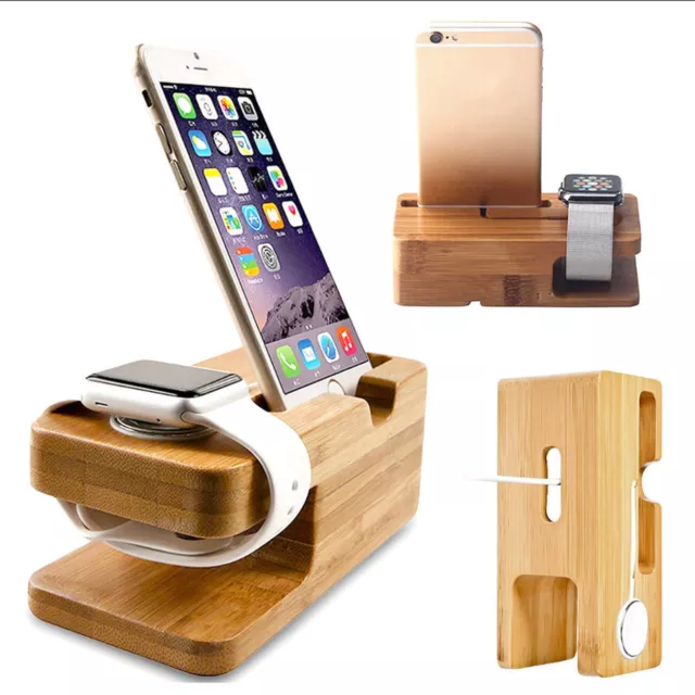 Bamboo Charging Dock Station Charger Holder Stand For Apple Watch And iPhone