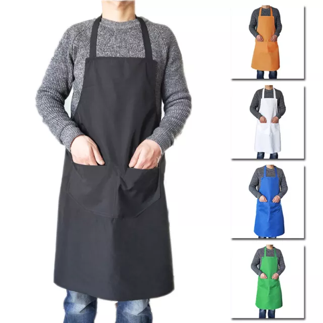 Unisex Kitchen Cooking Apron Adjustable Chef Bib With Pocket Restaurant Baking