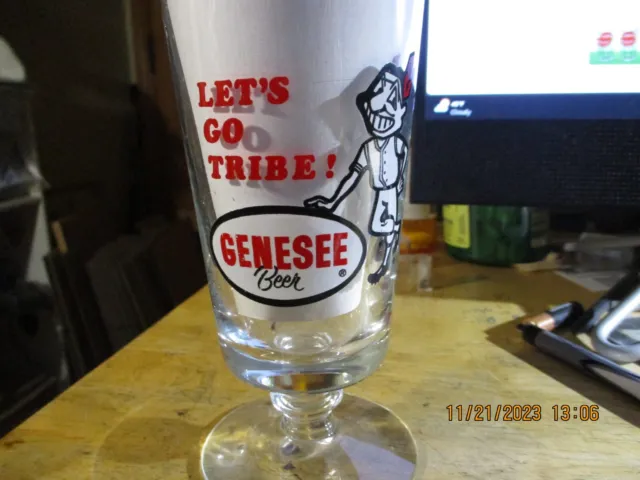 ONE Vintage footed Let's Go Tribe Beer Glass Genesee Brewery