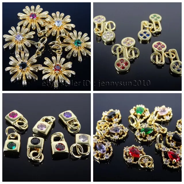 Colorful Zircon Gemstones Pave Various Pendant Connector Charm Beads Gold Plated
