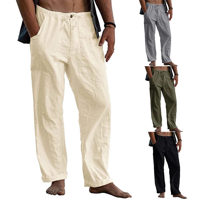 Pantalon Sarouel Homme 2025 – Coton/lin Ample – Taille élastique Avec Cordon – Décontracté Plage, Yoga