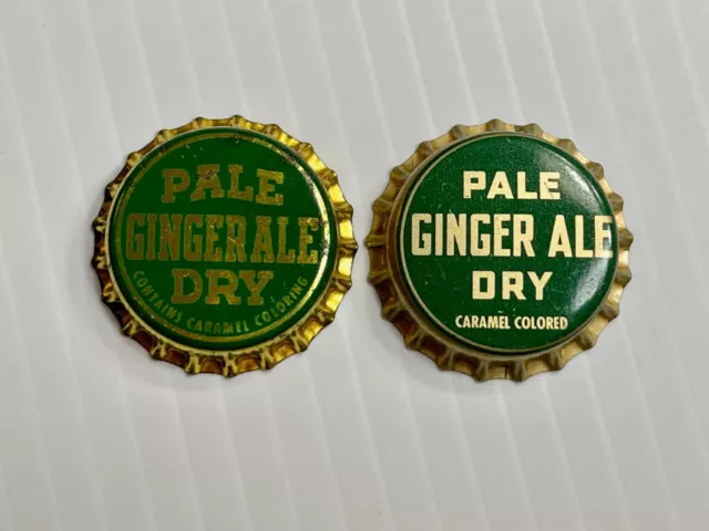 Vintage Lot of 2 - Pale Ginger Ale Dry Soda Bottle Caps *Cork Back*