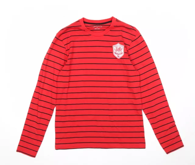 Cardiff City FC Mens Red Striped Cotton Button-Up Size S Round Neck Push Lock -