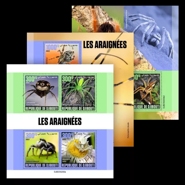 Timbres Spiders MNH 2023 Djibouti M/S + 2 S/S