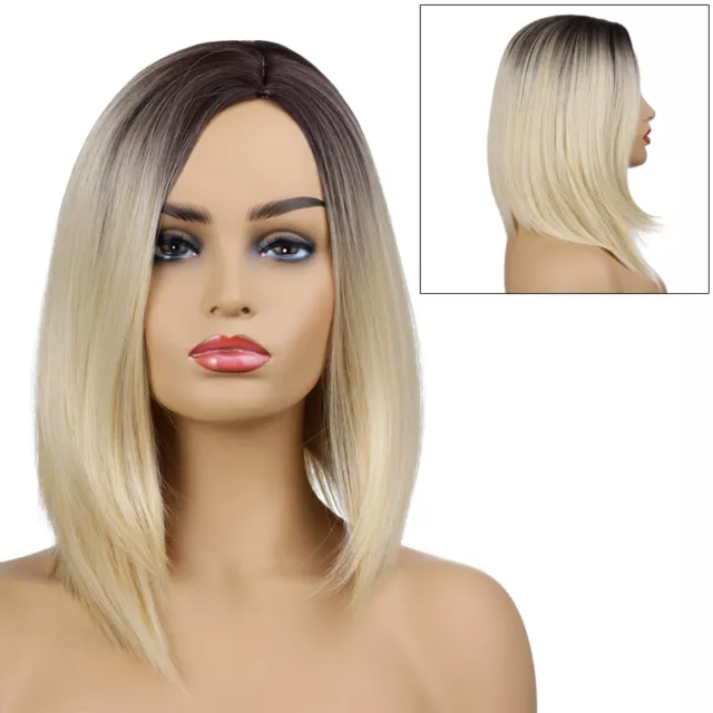 Golden Gradient Short Straight Hair Wigs Party Cosplay Fashion Nature Wig F