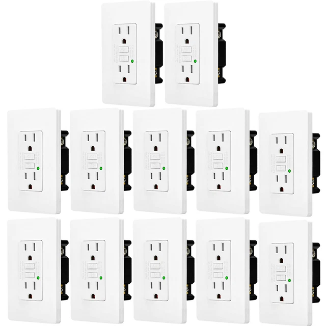 15 Amp GFCI Outlet Ground Fault Circuit Interrupter Non-TR Residential Grade ×12