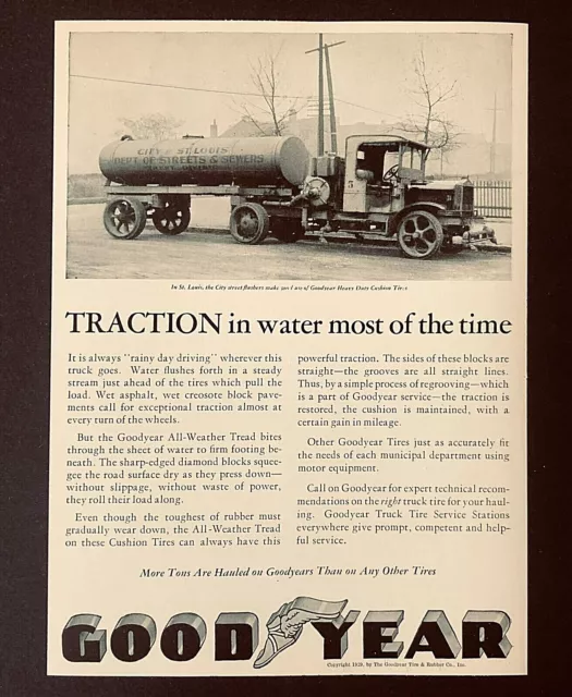 1929 Goodyear Tire Advertisement St Louis Flusher Truck Vintage Trade Print AD