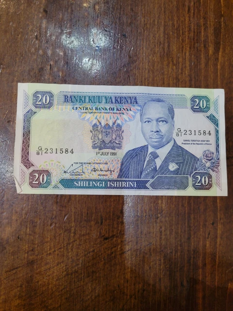 1991 - Banki Kuu Ya Kenya - 20 Kenyan Shillings Banknote, Serial No. G81 231584