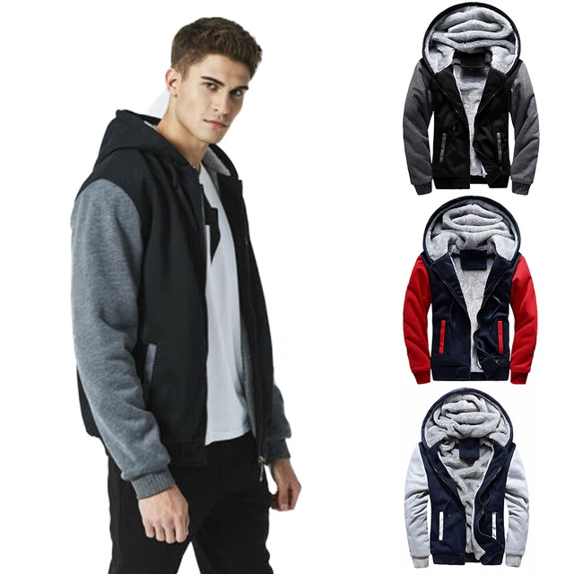 Mens Thick Warm Fleece Fur Lined Hoodie Sweatshirt Coat Winter Zipper Jacket Top