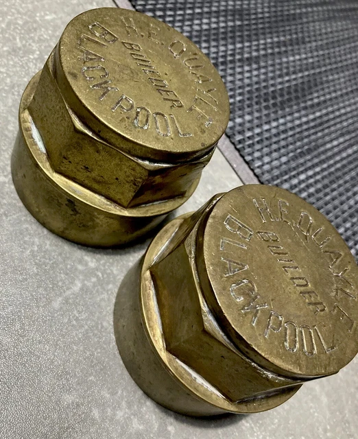 ANTIQUE BRASS CARRIAGE Coach Cart Wheel Hub Nut H.E Quayle Blackpool £