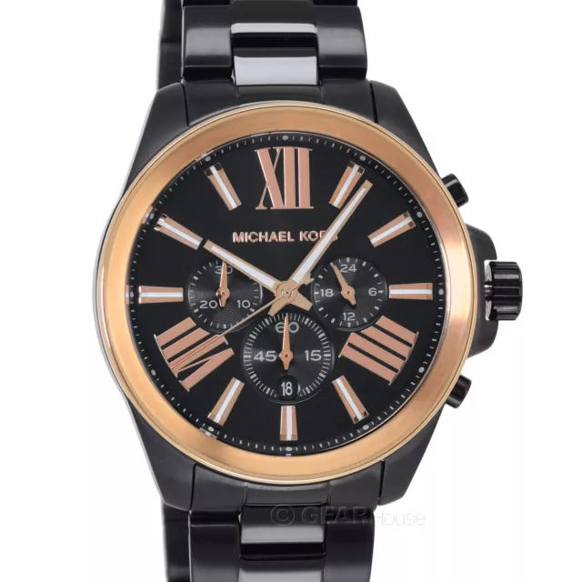 Michael Kors Mens Wren Chronograph Watch, Black Rose Gold Dial, Stainless Steel