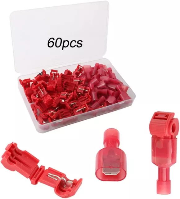 60Pcs (30 Pairs) Premium T-Tap Wire Terminals Kit, Red