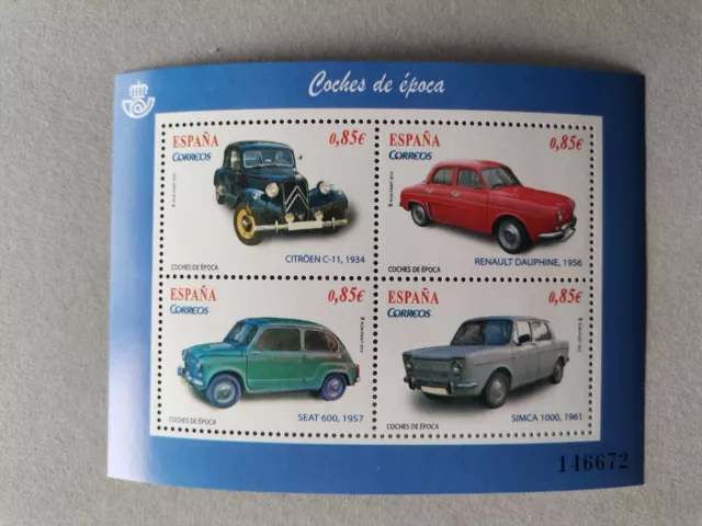 Sellos de España. Año 2012. Nuevos. MNH. HB coches de época