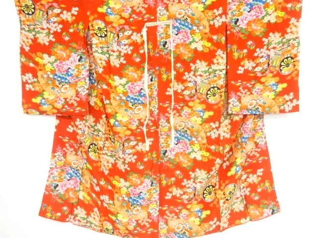 40448# Japanese Kimono / Antique Juban For Girls / Carriage & Folding Fan Pa