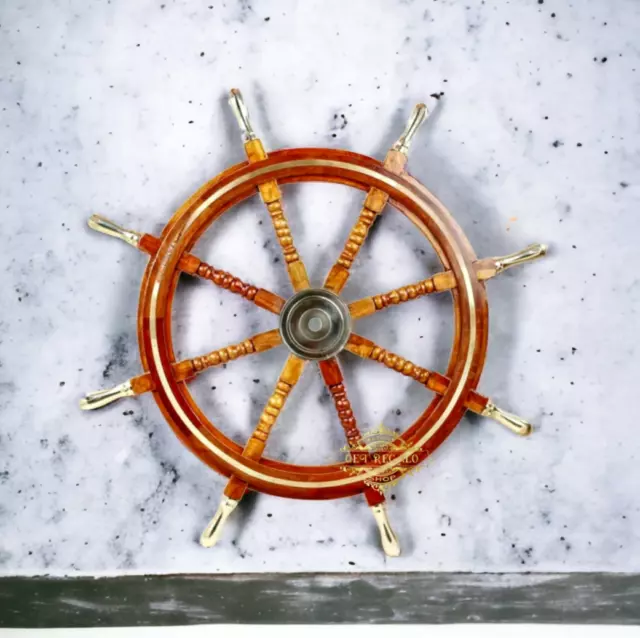 Vintage Maritime Nautical Boat Wooden Ship Wheel 36" Steering Wheel 3ft Brass