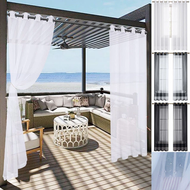 2Pcs Waterproof Outdoor Privacy Voile Drapes Semi-Sheer Curtains Pergola Gazebo