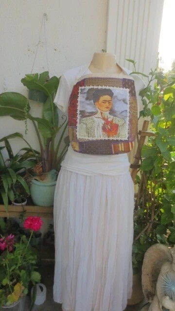 Upcycled Frida Kahlo Patchwork Tote Cotton Canvas Bag Purse by Vintage Mermaid.