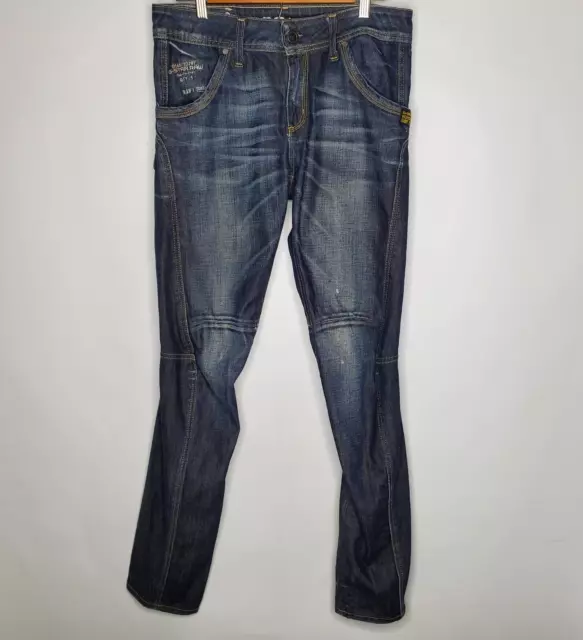 Pantalones de mezclilla G Star Raw para hombre talla 29x32 bigotes rectos azules angustiantes