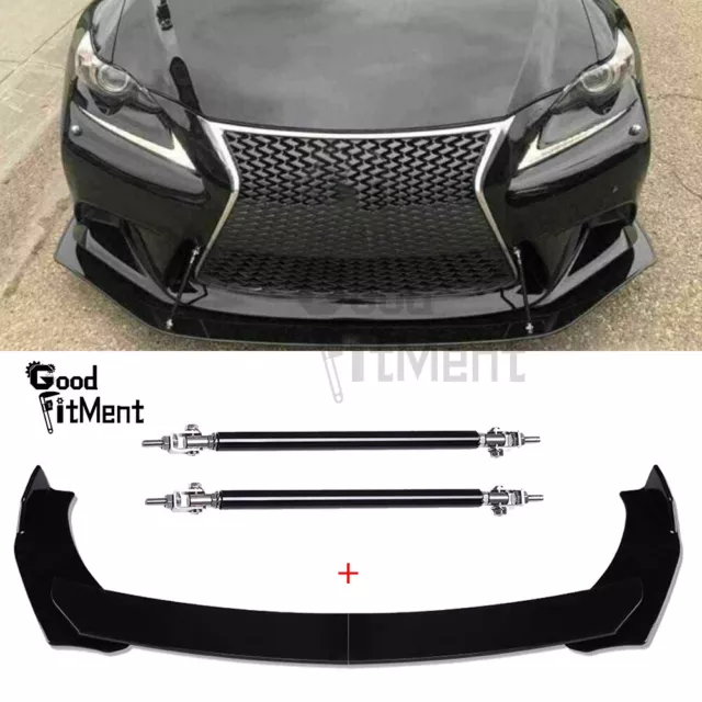 For LEXUS IS300 IS350 17-20 Front Bumper Lip Spoiler Splitter + Strut Rods Kits