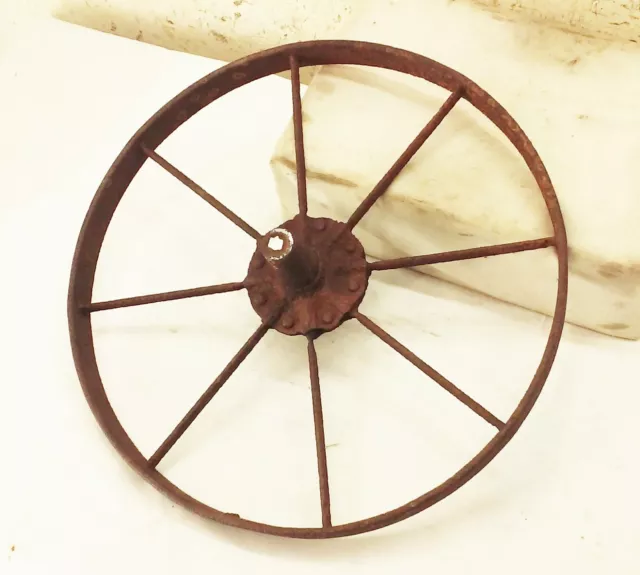 Vtg antique cast iron factory farm cart wagon barrow dolly spoke wheel 15 1/2"