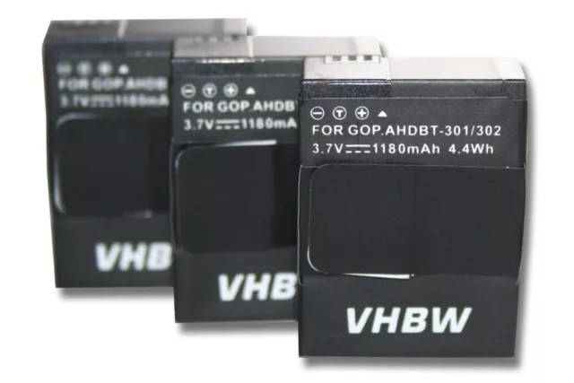 3x Batterie 1180mAh pour Gopro Hero 3+ Plus CHDHX-301