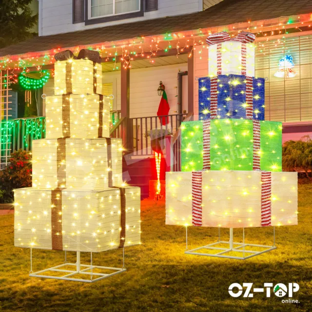 Colourful Lighted Gift Box Christmas Tree Present 200 LED Lights Xmas Home 140cm