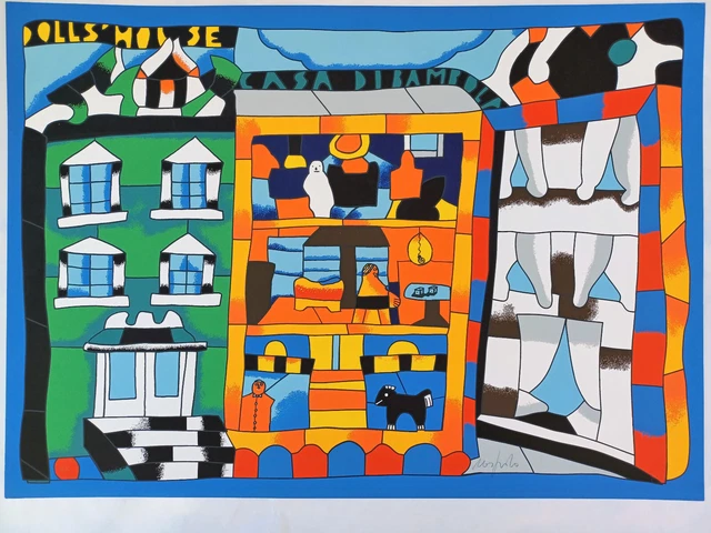 Ugo NESPOLO:serigrafia a colori,80's,arte,pop art,arredamento,dialoghi club