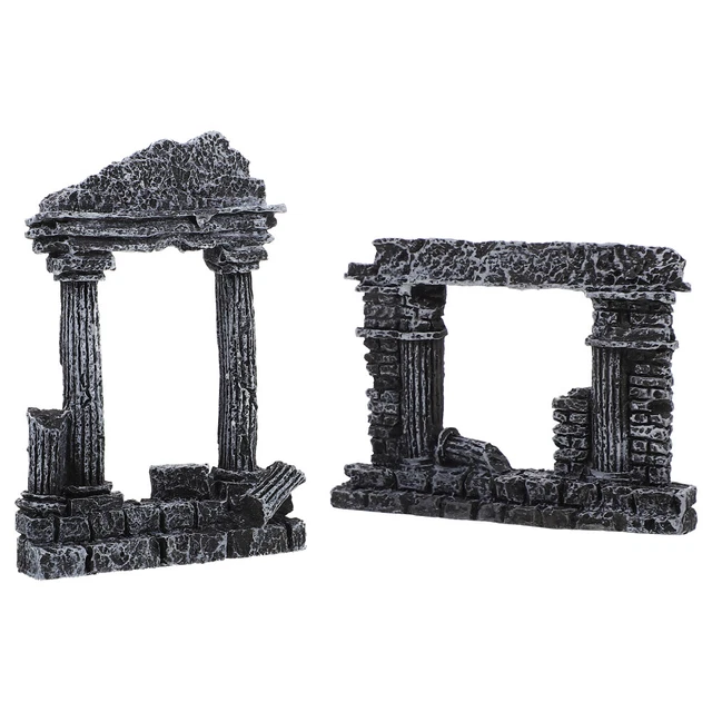Tanque decoración de columnas romanas: 2 piezas resina de acuario vintage ruinas columna romana