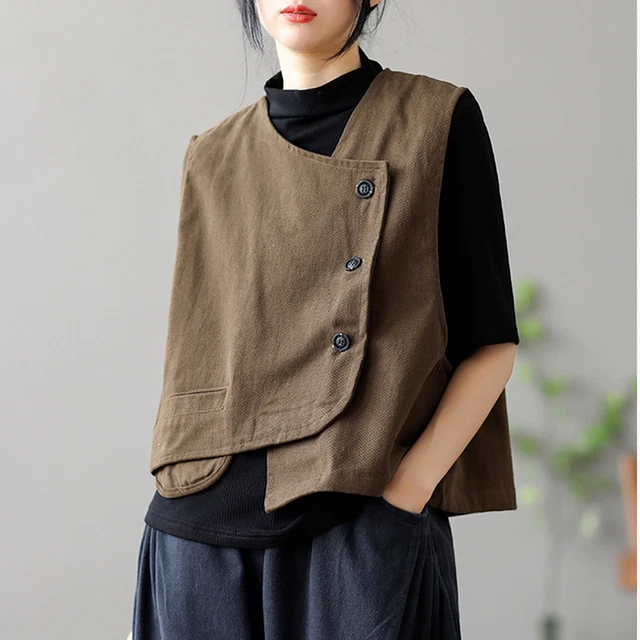 Gilet Asymétrique Femme Irrégulier - Style Rétro - Noir - Petit - Pour Toutes Les Saisons