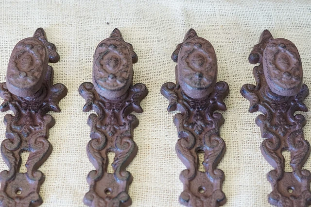 4 Cast Iron LARGE Antique Style FANCY Barn Handle Gate Pull Shed Door Handles 3