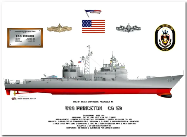USS Princeton CG 59, US Navy Ticonderoga Class guided missile cruiser ship print