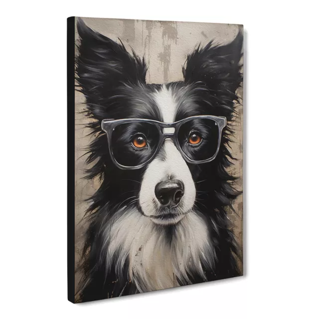 Border Collie With Glasses Canvas Wall Art Print Framed Picture Dining Room 2