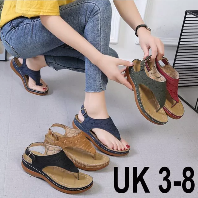 Womens Orthopedic Sandals Casual Flip Flops Flat Ladies Low Wedge Shoes Size