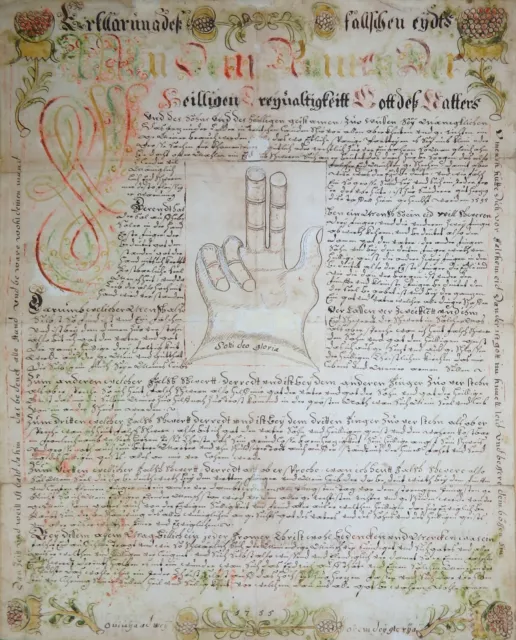 Handschrift Erklärung Eid Schwören Eines Meineids Deutsch Florale Malerei 1744