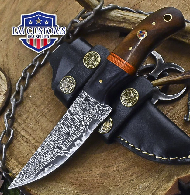 Custom Skinner Knife Ladder Damascus Walnut Wood Wooden Bolster EDC Best Selling