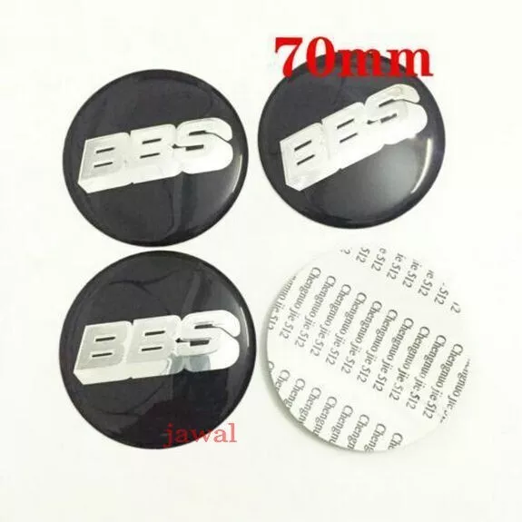 4Pcs 70mm BBS Black&Silver Wheel Centre Caps Stickers Emblems Badge 3D Logo