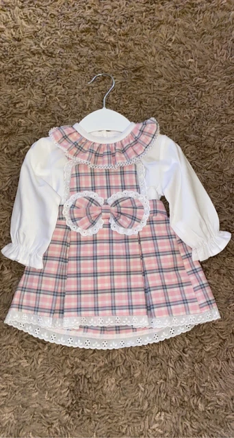 Baby Girls Spanish Romany Pink Tartan Pinafore Dress