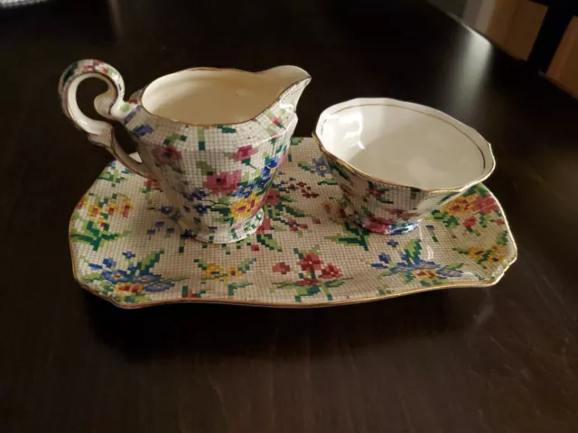 Royal Winton Queen Anne Chintz Grimwades England Tray w/ Sugar Bowl & Creamer