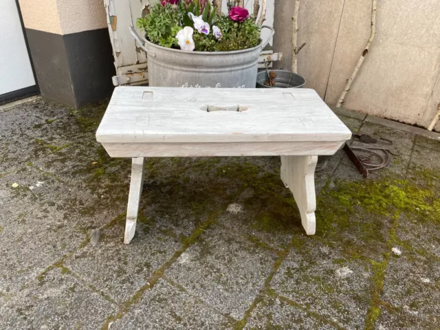 Alter Holz Schemel Hocker Fußhocker Fußschemel Fußbank weiß Shabby Chic groß