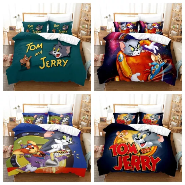 Kinder 3D Tom and Jerry Bettbezug Set Bettwäsche Set 135x200 200x200 Geschenk