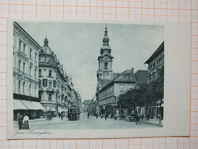 AK - Graz Herrengasse - Straßenbahn Geschäfte Oldtimer - gel 1924   m2