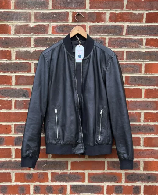 **AWESOME** All Saints Mens MOWER Leather Bomber Jacket MEDIUM Moto Biker