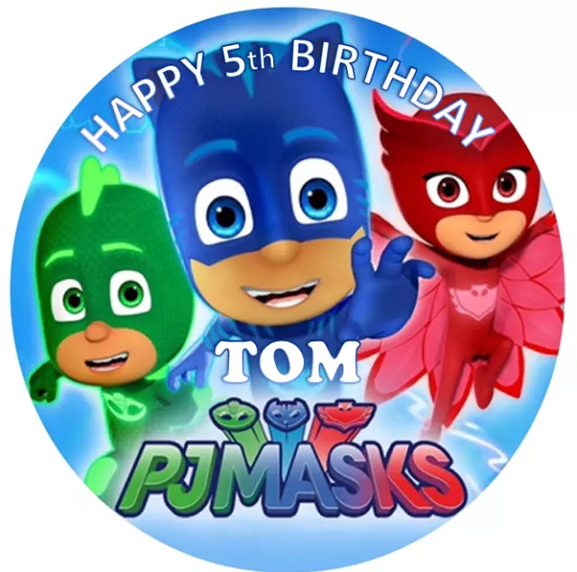 PJ MASKS Personalised Edible Cake Icing Sheet Topper Round Images 2